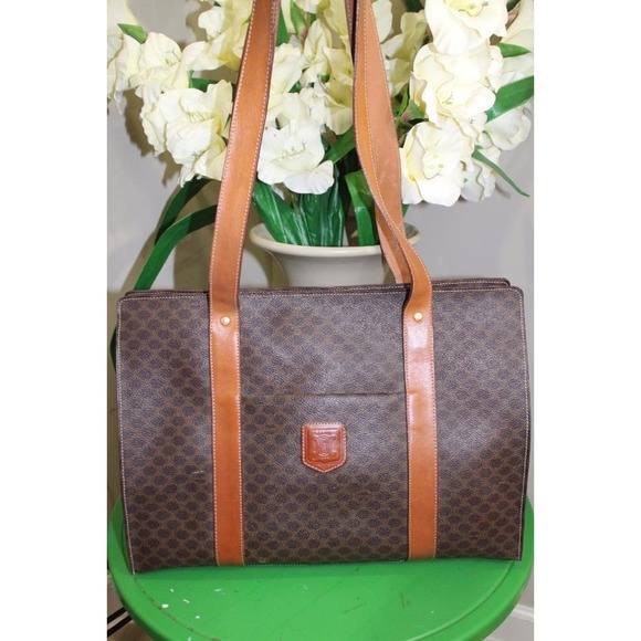 Celine classic Monogram MACADAM brown large logo Tote Bag #MC98/2 (pu160 - Picture 1 of 13